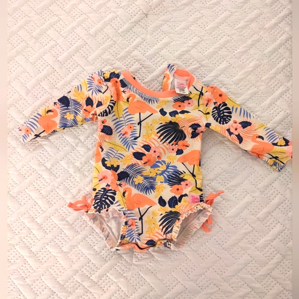 RuffleButts Flamingo Swim suit size 6-12 months